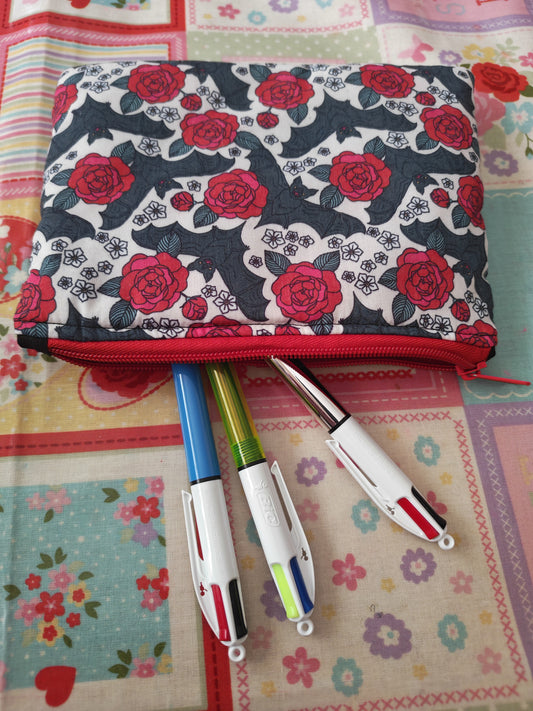 Bats and Roses Zipper Pouch