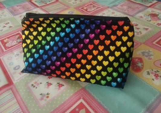Rainbow Hearts Makeup Bag